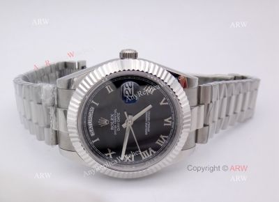Buy AAA Quality Copy Rolex Day Date Black Roman Watch Men Size 36mm
